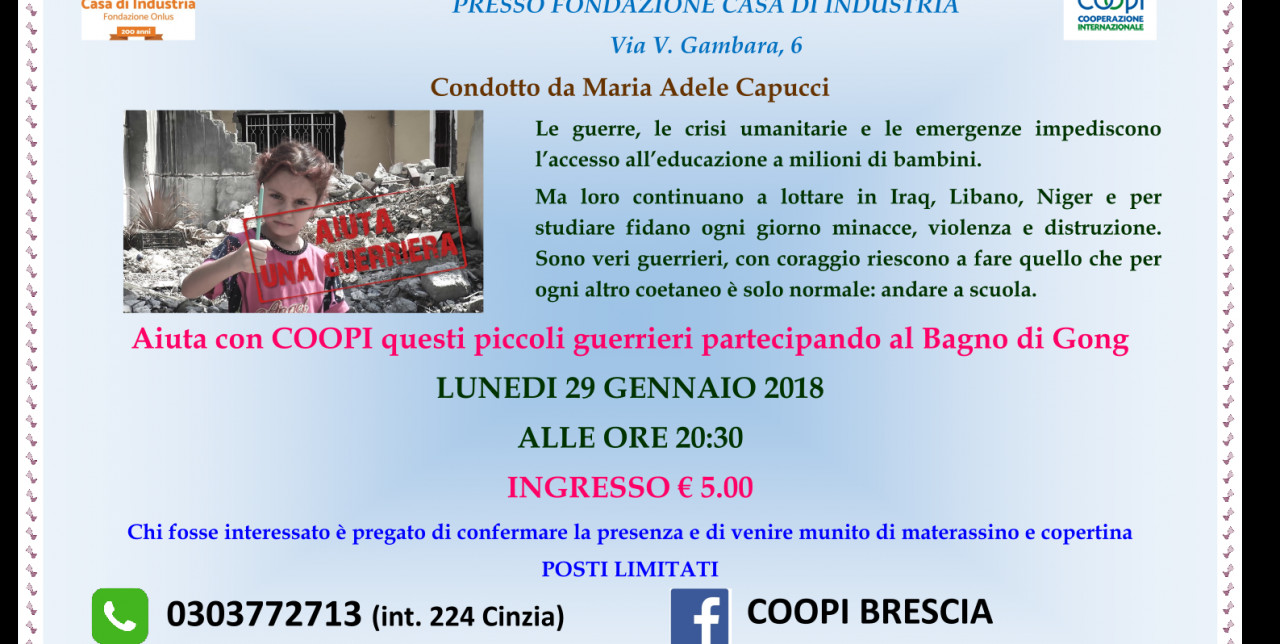 COOPI Brescia organizza Bagni di gong a scopo benefico