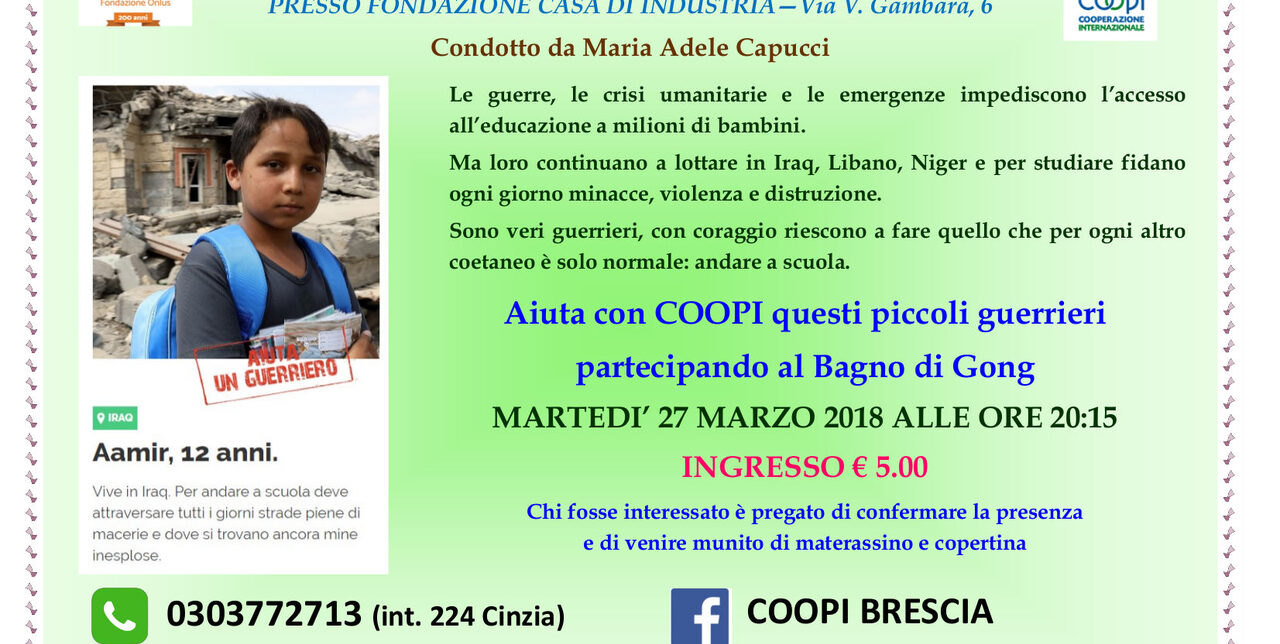 Tornano i bagni di gong organizzati da COOPI Brescia!
