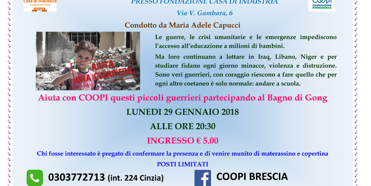 COOPI Brescia organizza Bagni di gong a scopo benefico